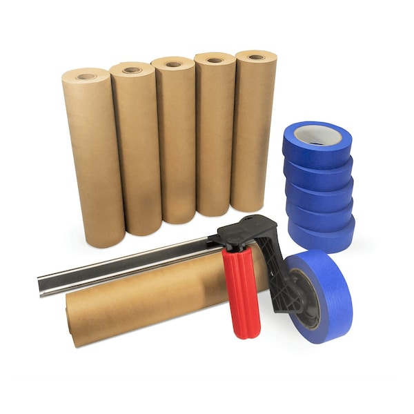 Idl Packaging Set of Hand-Masker Device, 12in x 60 yd Masking Paper and, 1.5in x 60 yd Painters Tape, 6PK TH-120-12-6-B - main
